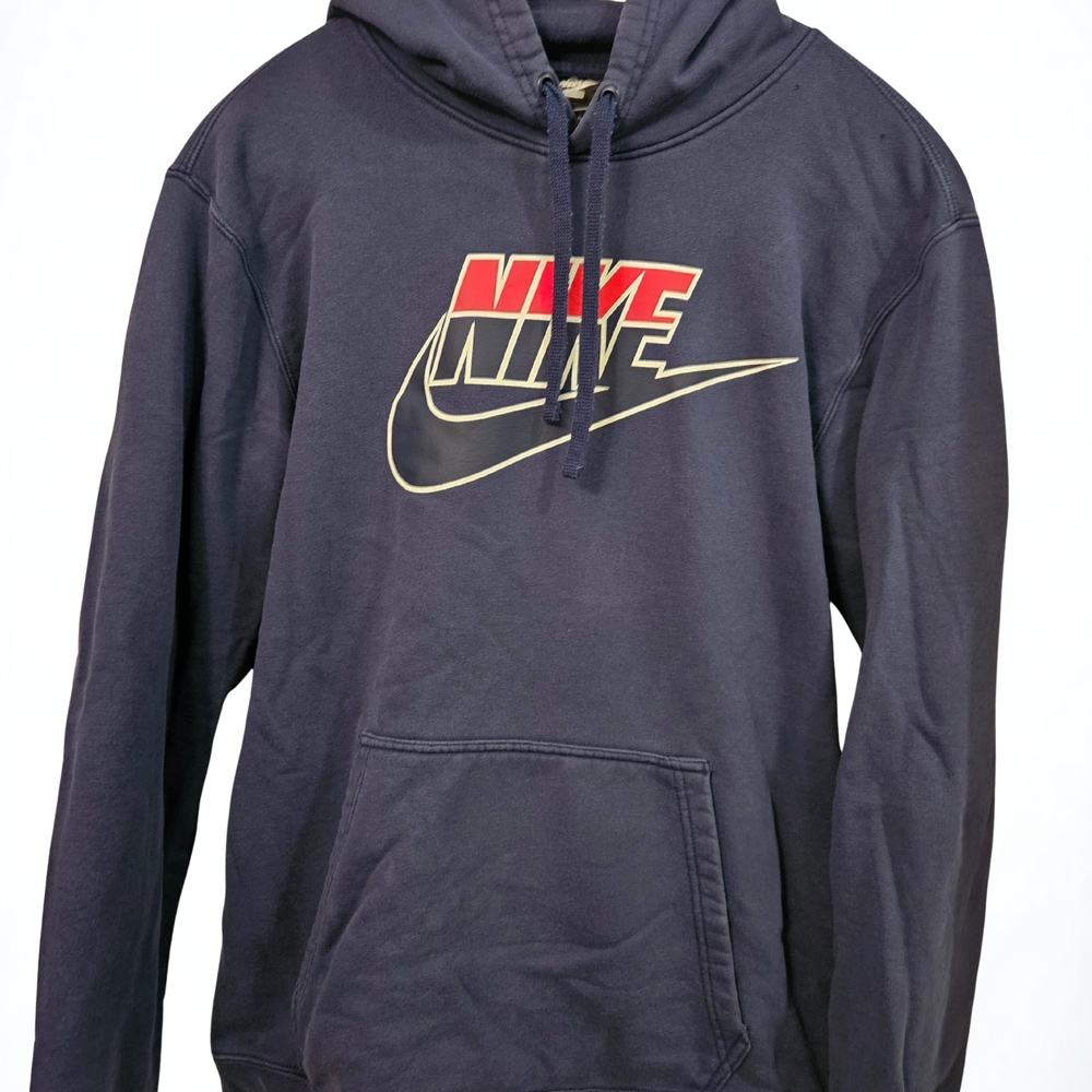 Nike Retro Men's Navy Hoodie with Red Logo